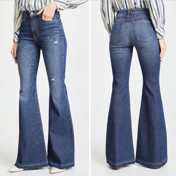 Alice + Oliva Beautiful High Rise Crop Bell Jean Born To Run Distress - Picture 4 of 13